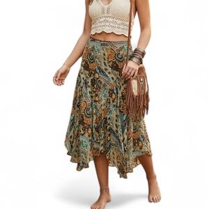 Vintage 90s Fairycore Boho Paisley Midi Skirt